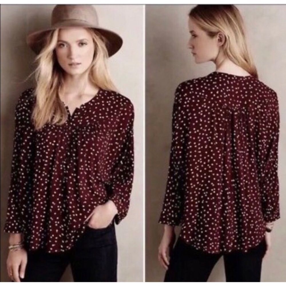 anthropologie Maeve Maroon Linden Polka Dot Blouse - Picture 12 of 15